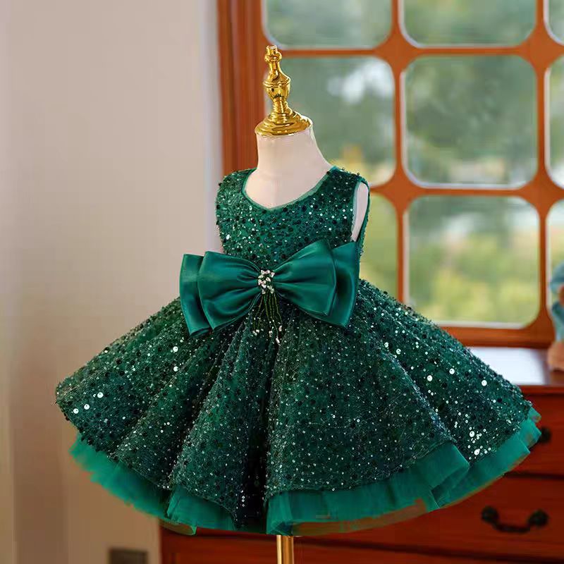 DreamyVow Green Sequins Toddler Knee Length 1st Birthday Party Girl Dress J353