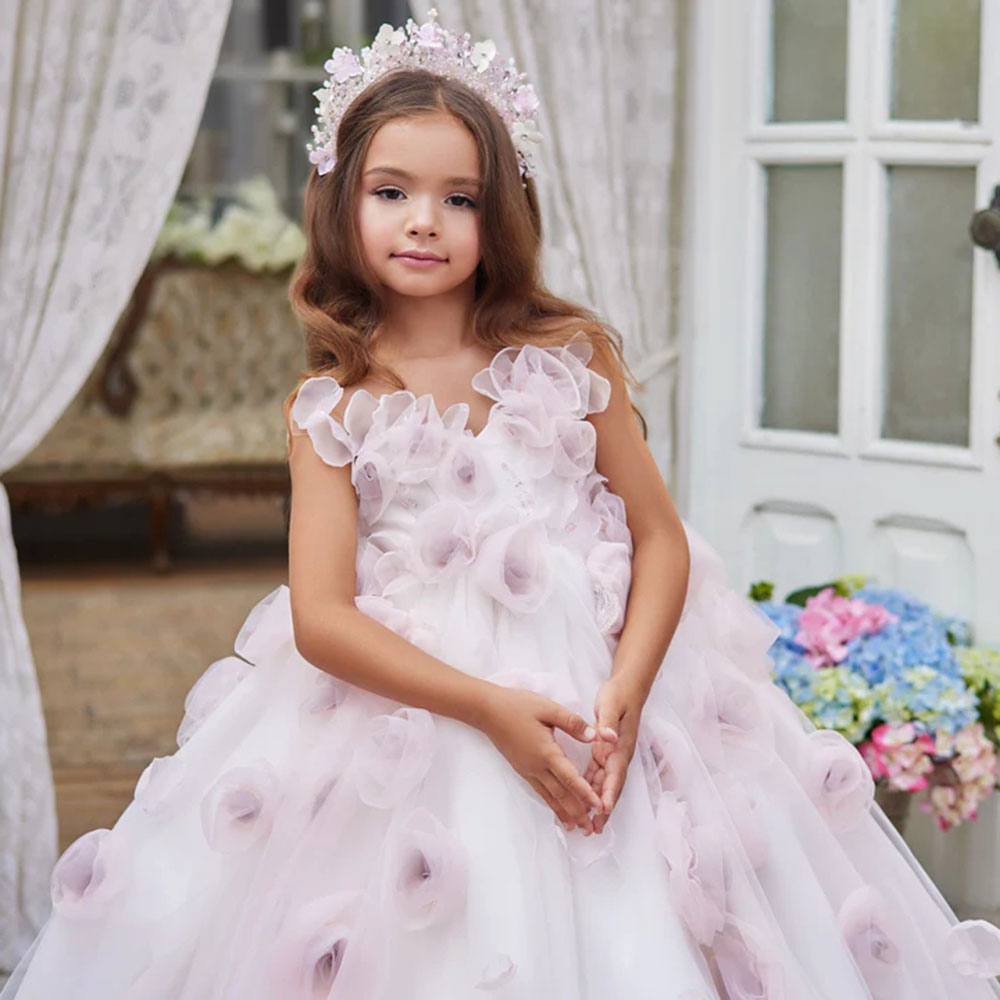 DreamyVow Luxury Floral Girl Dress Handmade Flowers Princess Kids J197