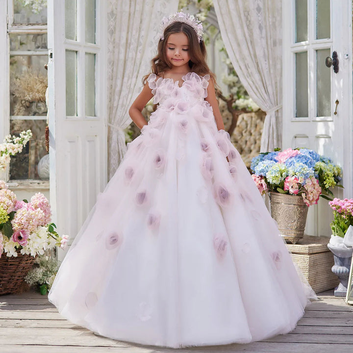 DreamyVow Luxury Floral Girl Dress Handmade Flowers Princess Kids J197