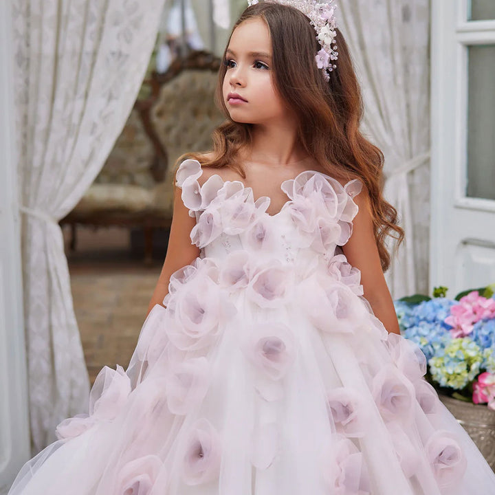 DreamyVow Luxury Floral Girl Dress Handmade Flowers Princess Kids J197