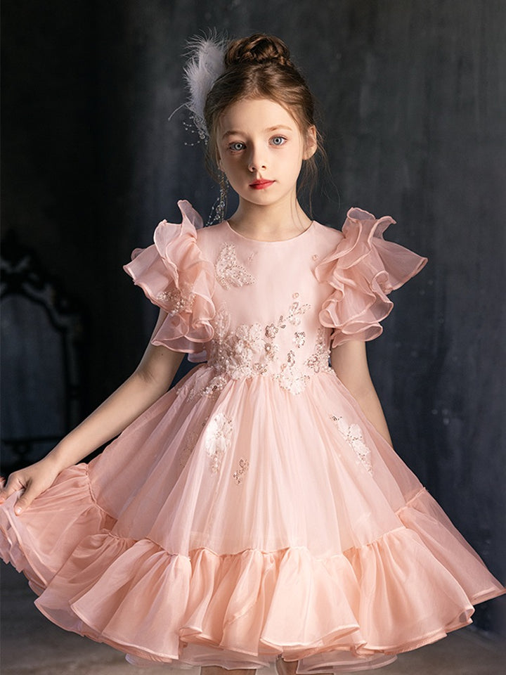 Dreamy Elegant Pink Beaded Girl Bridesmaides Dresses Arabic for Wedding Birthday party J188-DreamyVow