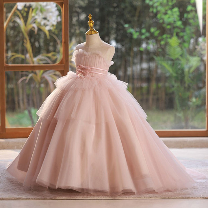 DreamyVow Elegant Pink Girl Dress with Sashes Princess Kids Gown J210