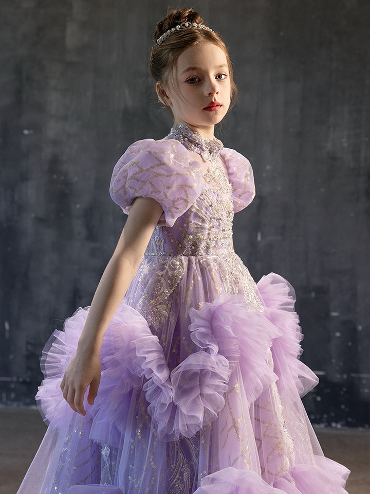 Dreamy Luxury Beaded Lilac Girl Dress Arabic for Birthday Wedding Party J184-DreamyVow