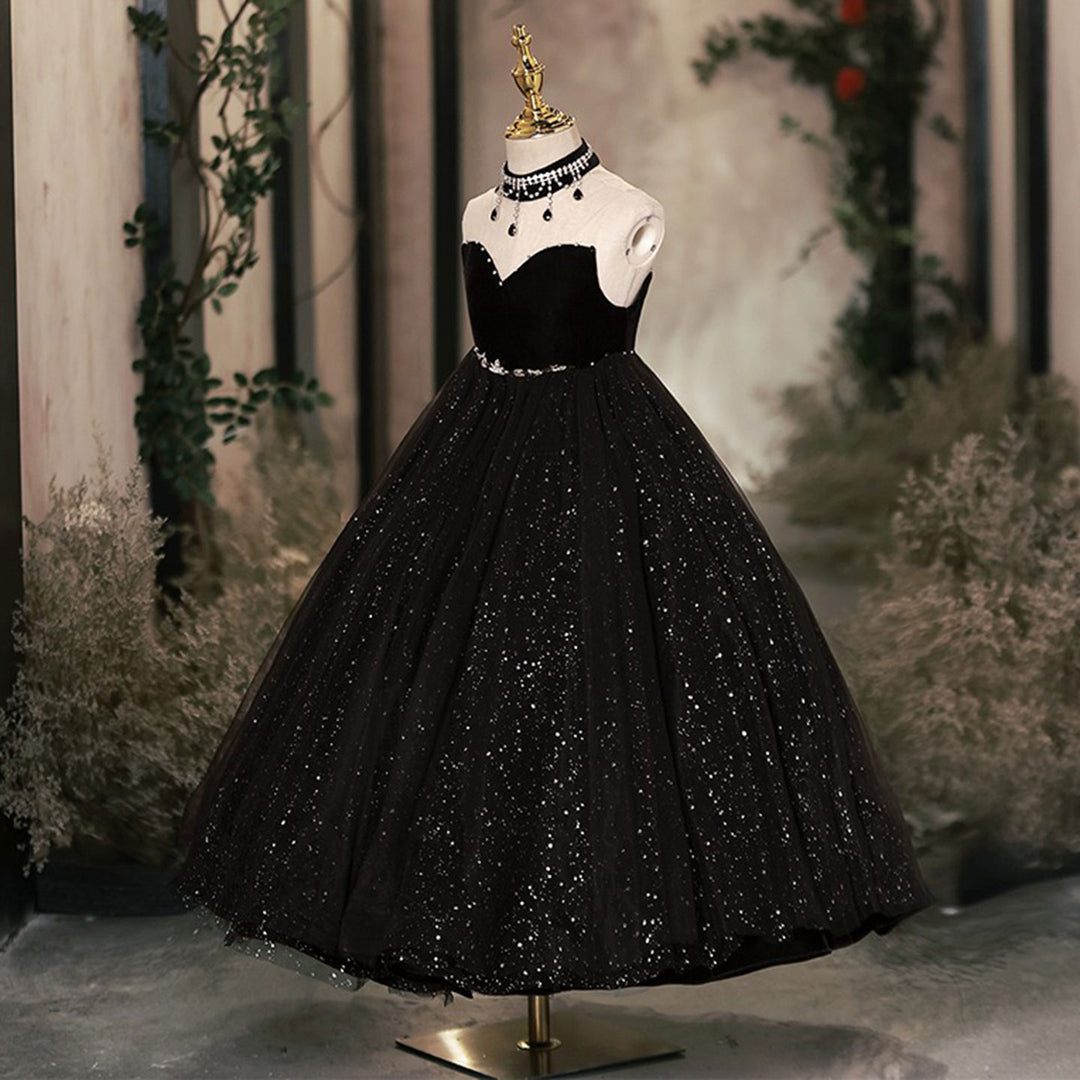 DreamyVow Elegant Dubai Black Girl dresses High-Neck Beadeds Arabic Princess Kids Birthday Wedding Party Ball Gown J106