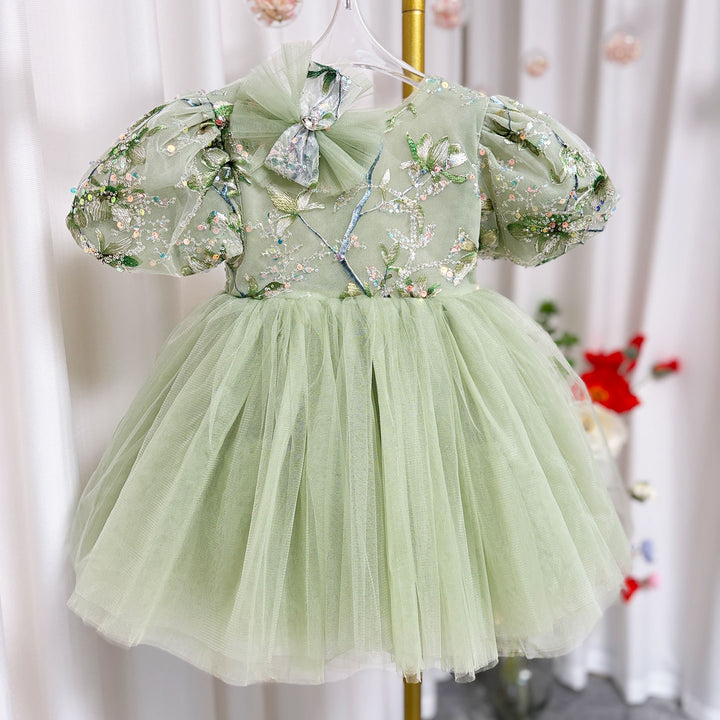 DreamyVow Sage Green Baby Long Sleeve Knee Length Girl Dress J060