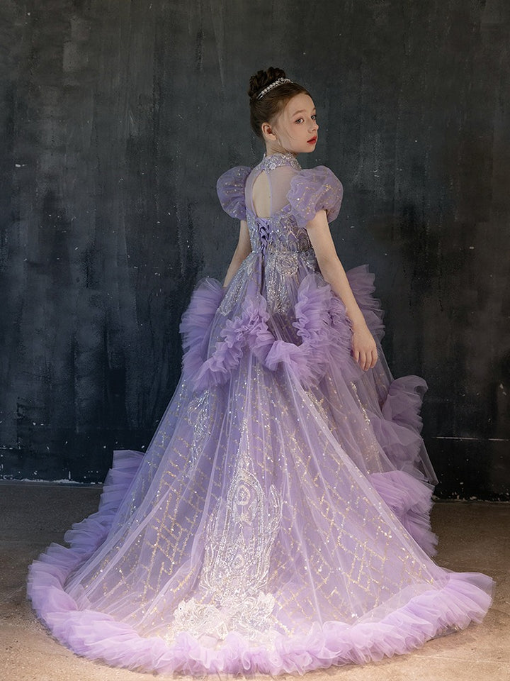 Dreamy Luxury Beaded Lilac Girl Dress Arabic for Birthday Wedding Party J184-DreamyVow