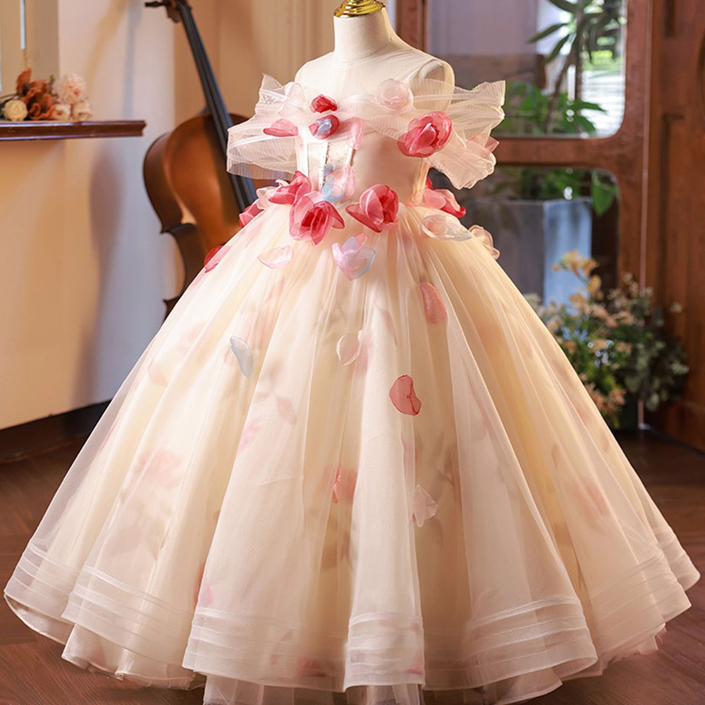 DreamyVow Luxury Floral Girl Dress Handmade Flowers Princess Ball Gown J121