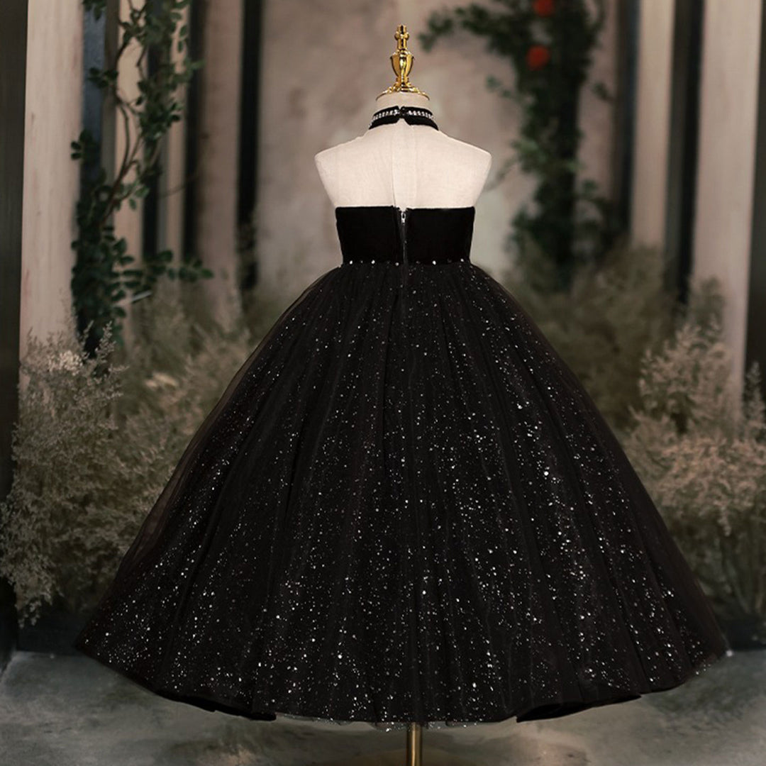 DreamyVow Elegant Dubai Black Girl dresses High-Neck Beadeds Arabic Princess Kids Birthday Wedding Party Ball Gown J106