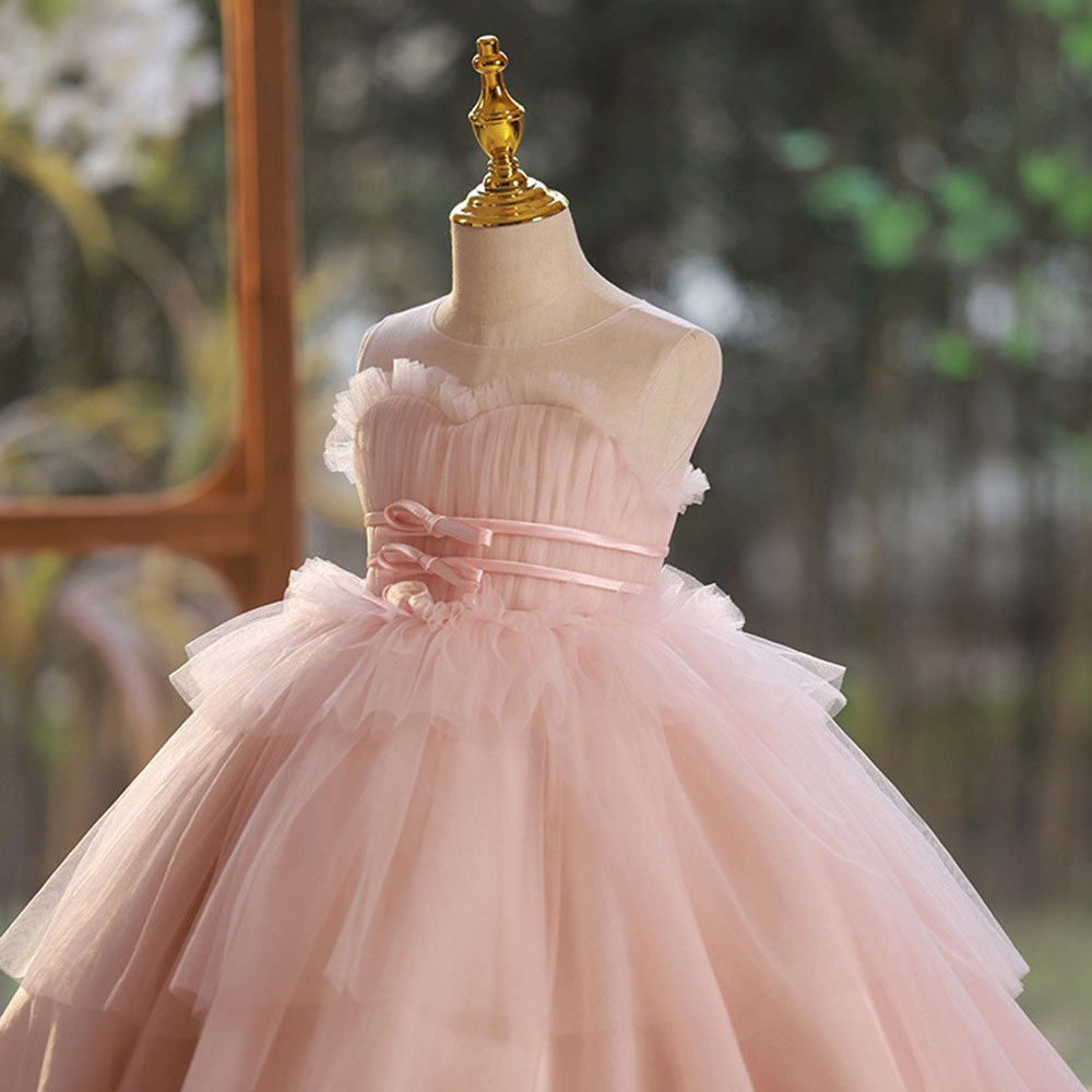 DreamyVow Elegant Pink Girl Dress with Sashes Princess Kids Gown J210