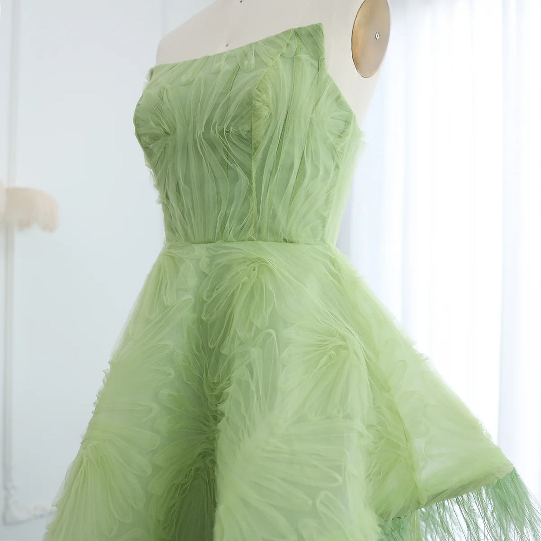 Luxury Feather 3D Floral Lime Green Strapless Evening Dress SF034