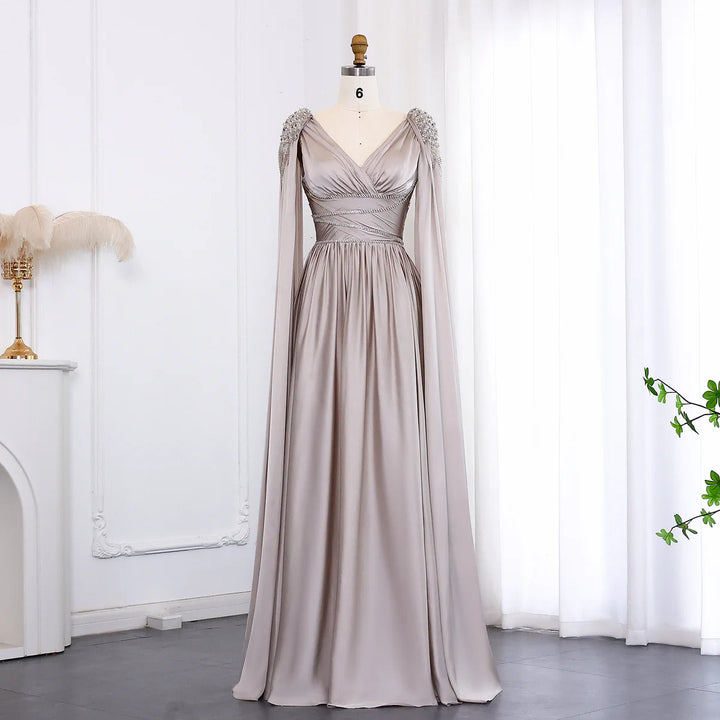 Luxury Crystal Rose Gold Evening Dress with Cape SS589