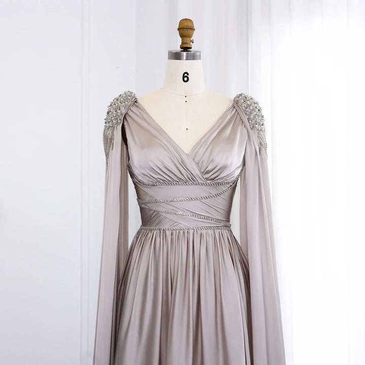 Luxury Crystal Rose Gold Evening Dress with Cape SS589