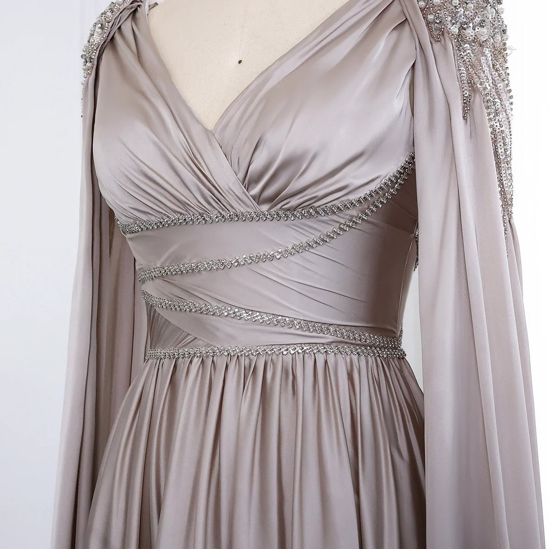 Luxury Crystal Rose Gold Evening Dress with Cape SS589