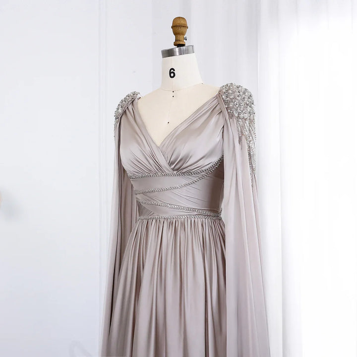 Luxury Crystal Rose Gold Evening Dress with Cape SS589