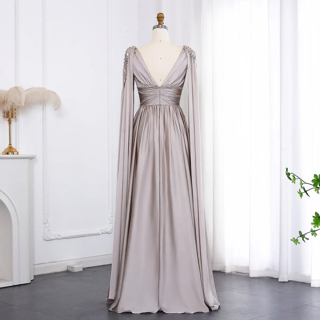 Luxury Crystal Rose Gold Evening Dress with Cape SS589