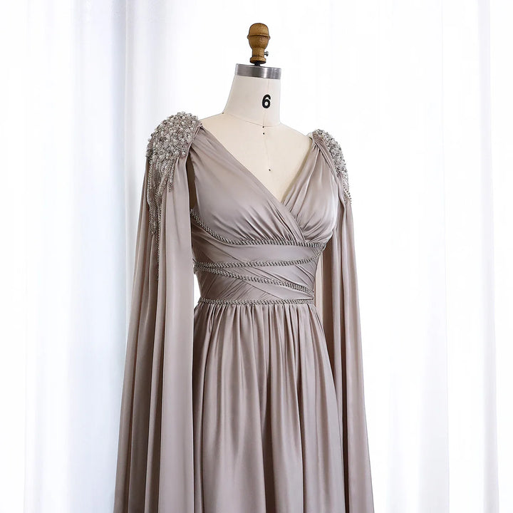 Luxury Crystal Rose Gold Evening Dress with Cape SS589