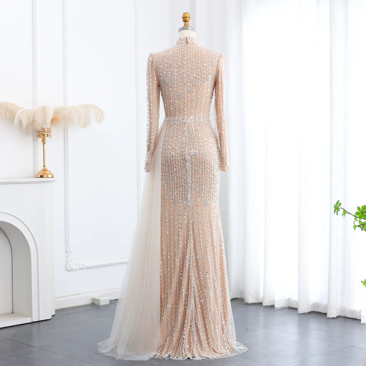 Dreamy Vow Luxury Long Sleeve Nude Evening Dress with Overskirt SS105