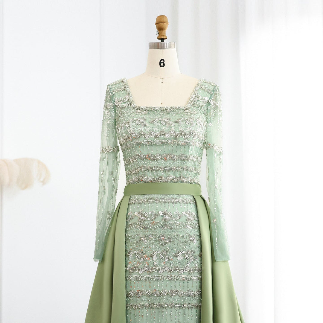 Dreamy Vow Luxury Sage Green Evening Dress with Detachable Overskirt SS238A