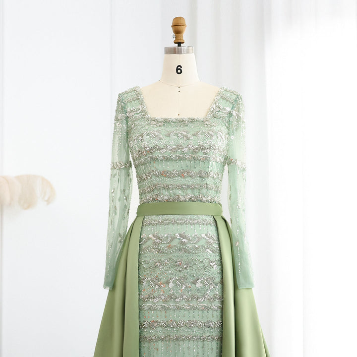 Dreamy Vow Luxury Sage Green Evening Dress with Detachable Overskirt SS238A