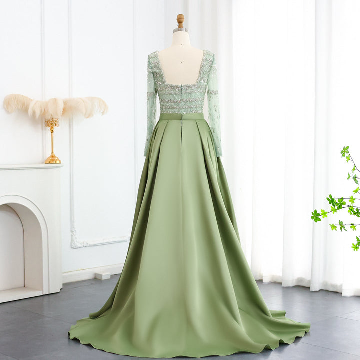 Dreamy Vow Luxury Sage Green Evening Dress with Detachable Overskirt SS238A