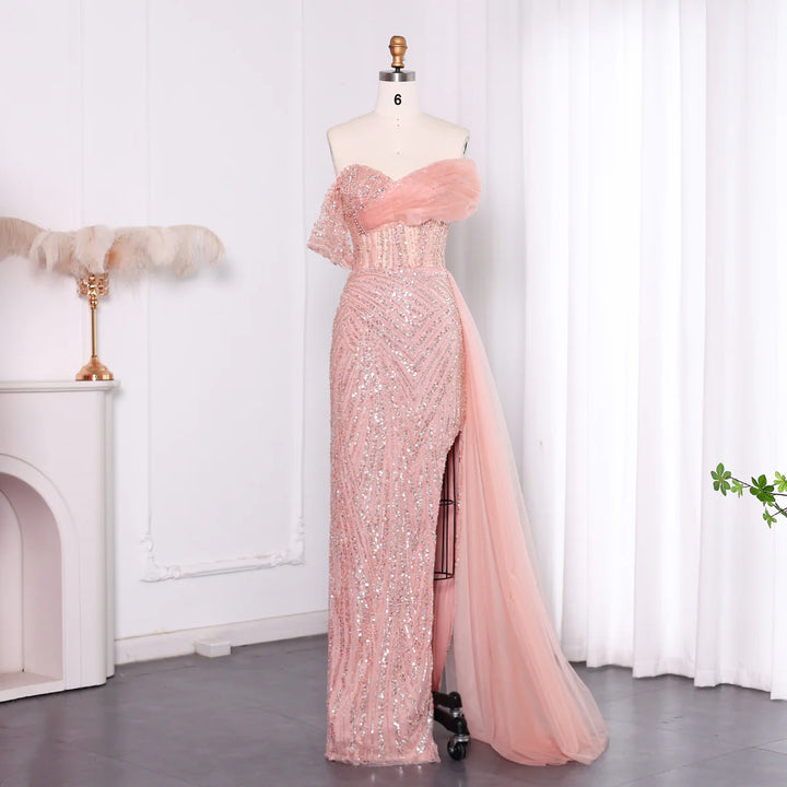 Luxury Blush Pink Off Shoulder Evening Dress SS098