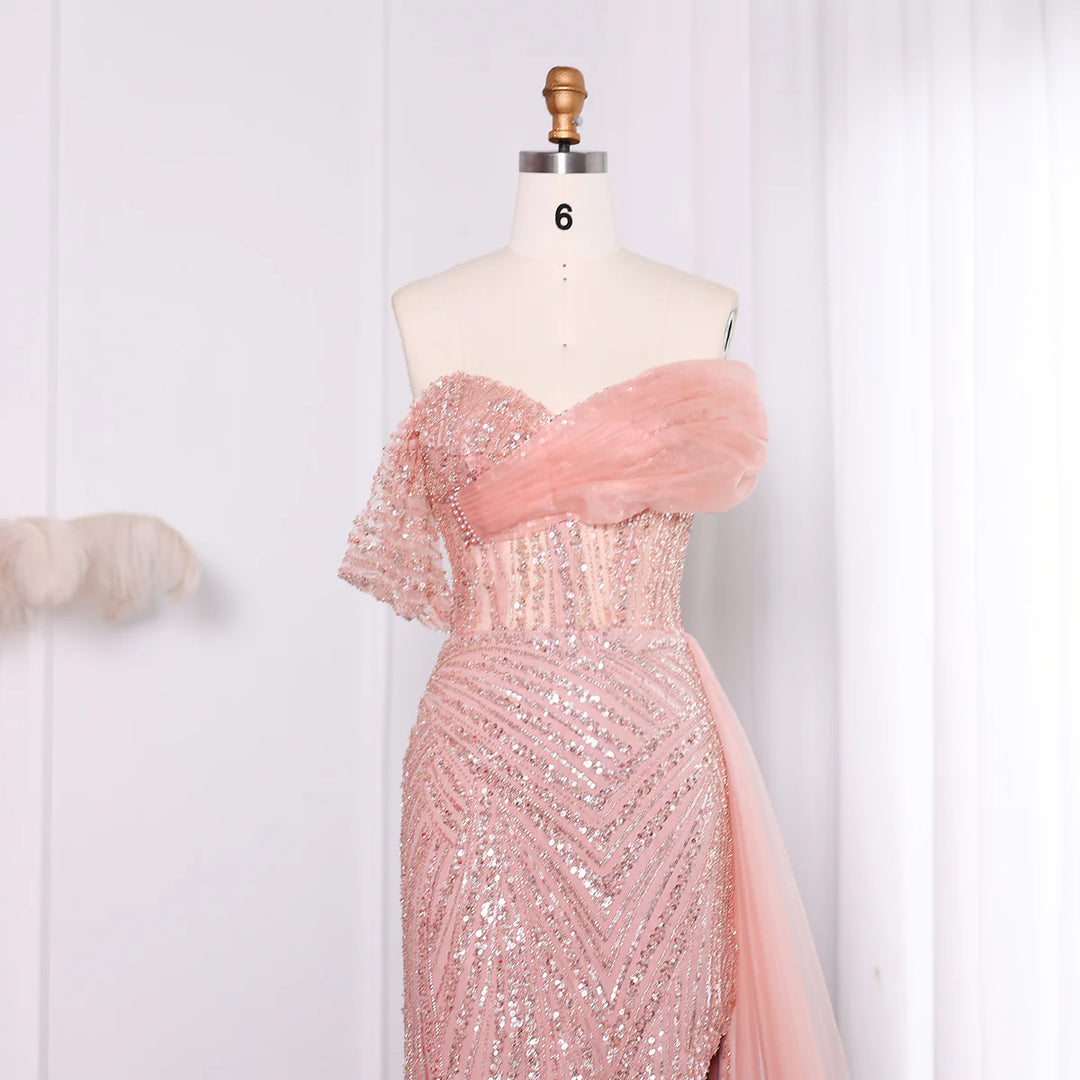 Luxury Blush Pink Off Shoulder Evening Dress SS098