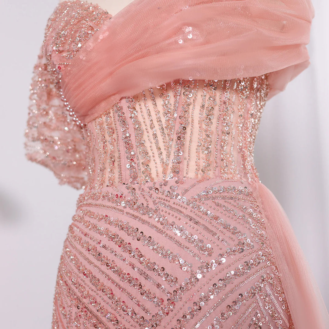 Luxury Blush Pink Off Shoulder Evening Dress SS098