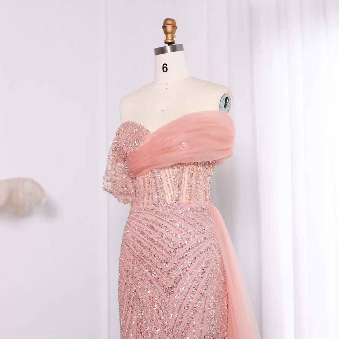 Luxury Blush Pink Off Shoulder Evening Dress SS098