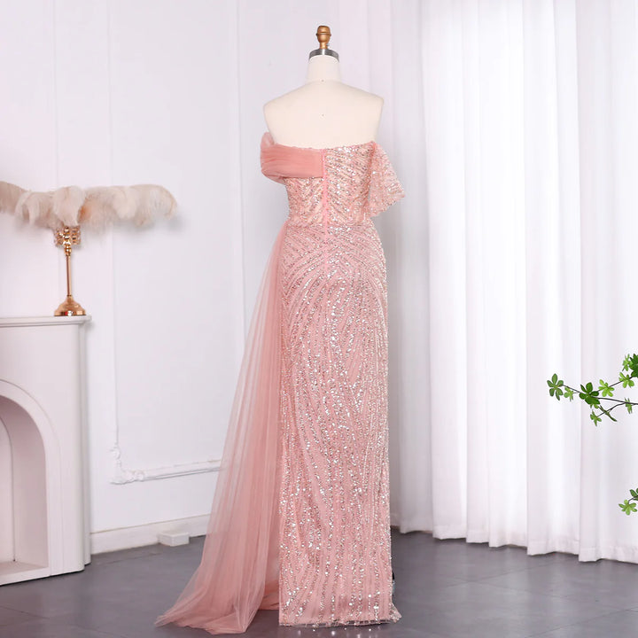 Luxury Blush Pink Off Shoulder Evening Dress SS098