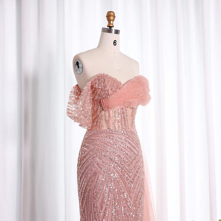 Luxury Blush Pink Off Shoulder Evening Dress SS098