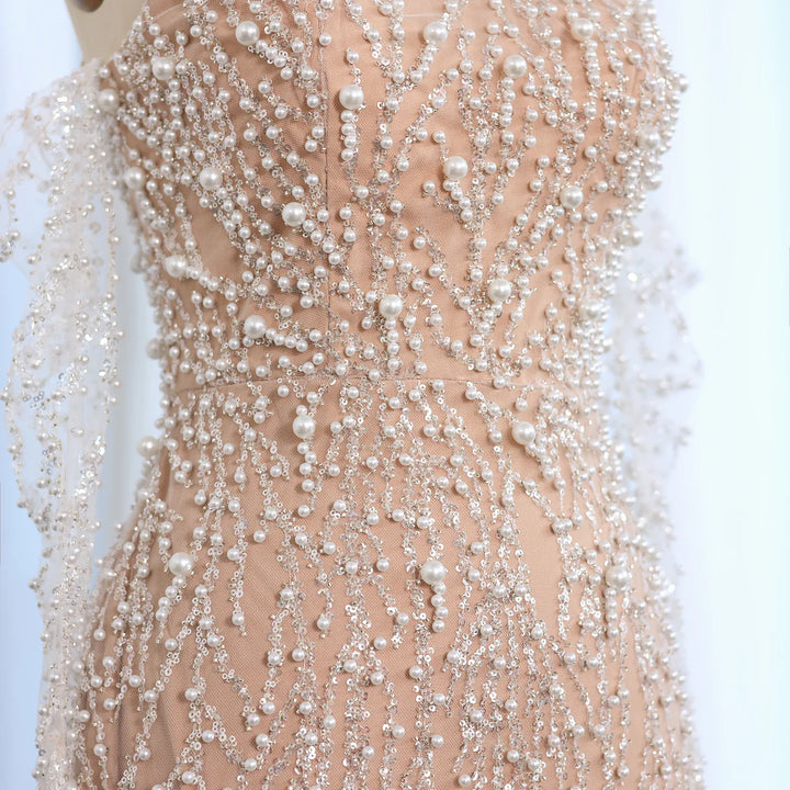 Dreamy Vow Luxury Beaded Nude Evening Dress with Gloves SS104