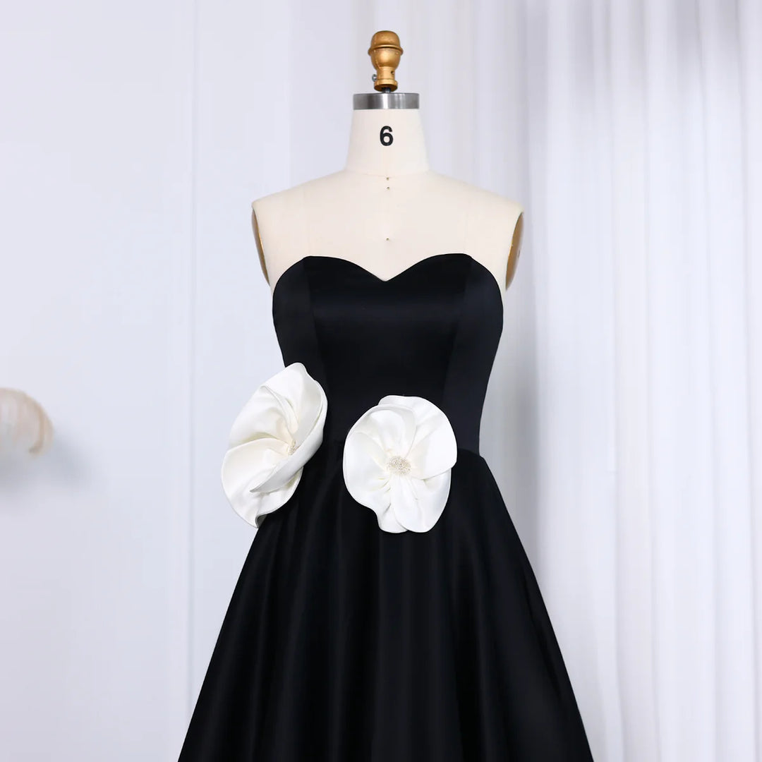 Dreamy Vow Elegant Black 3D Flowers Strapless A-Line Evening Dress SF092