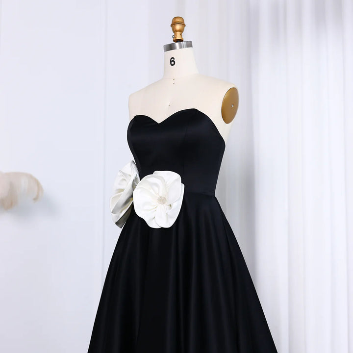 Dreamy Vow Elegant Black 3D Flowers Strapless A-Line Evening Dress SF092