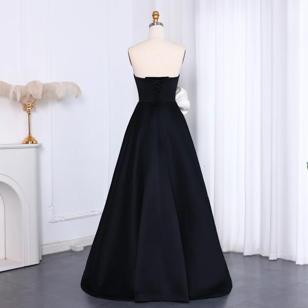 Dreamy Vow Elegant Black 3D Flowers Strapless A-Line Evening Dress SF092