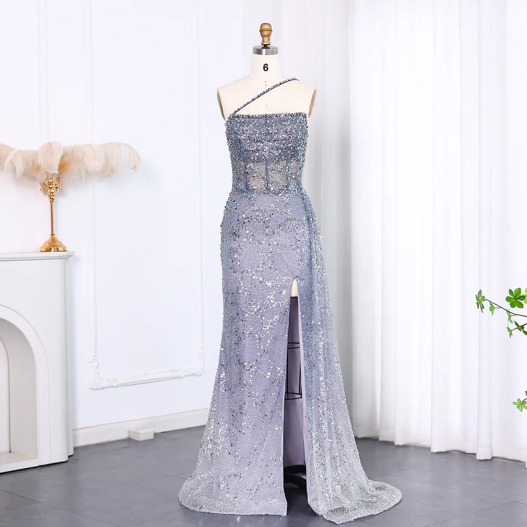 Dreamy Vow Luxury Blue One Shoulder Evening Dress with Overskirt SS140