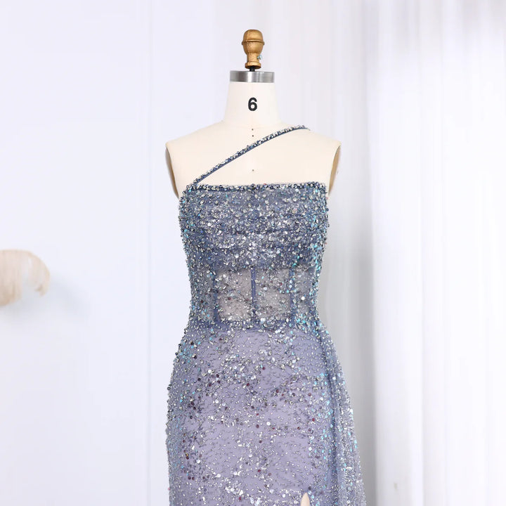 Dreamy Vow Luxury Blue One Shoulder Evening Dress with Overskirt SS140