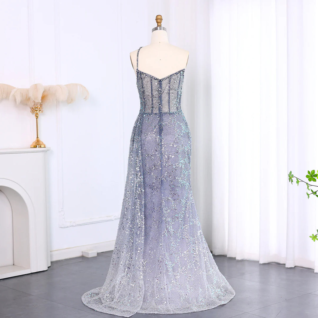 Dreamy Vow Luxury Blue One Shoulder Evening Dress with Overskirt SS140