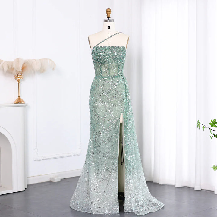 Dreamy Vow Luxury Blue One Shoulder Evening Dress with Overskirt SS140