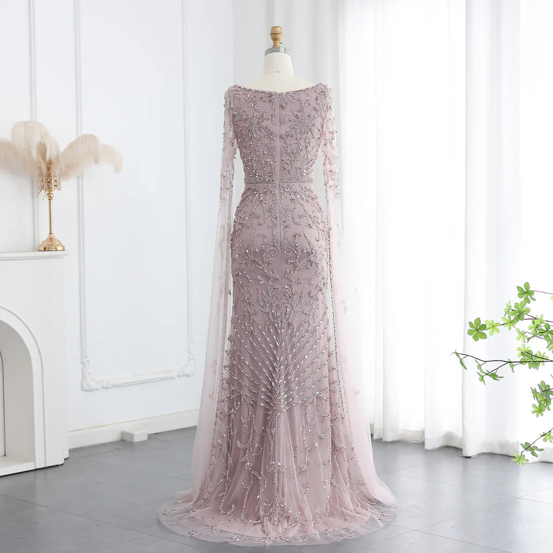 Dreamy Vow Luxuriöses arabisches türkises Abendkleid mit Cape-Ärmeln, eleganter quadratischer Ausschnitt, Dubai, Damen-Hochzeits-Partykleider SS469