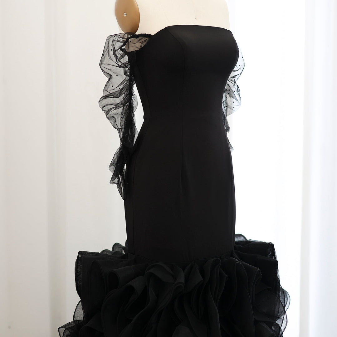 Elegant Black Strapless Mermaid Evening Dress SF007