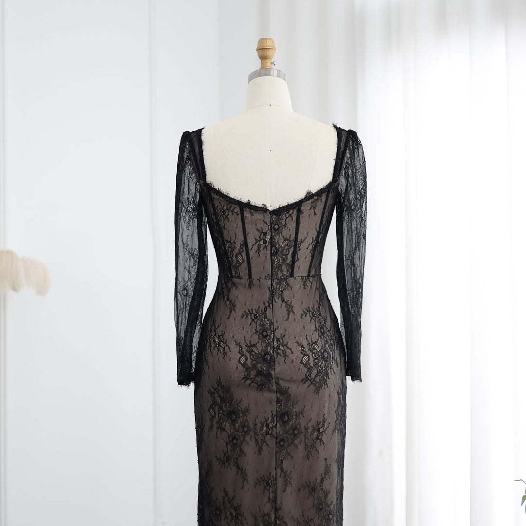 Elegant Black Lace Long Sleeves Sheath Evening Dress SF038