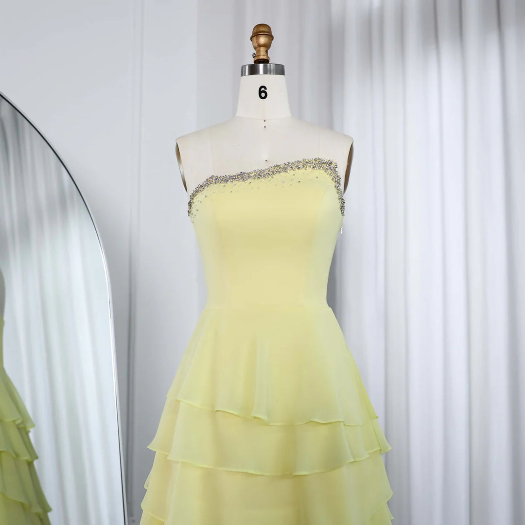 Dreamy Vow Elegant Yellow Strapless Ruffles Evening Dress SF256