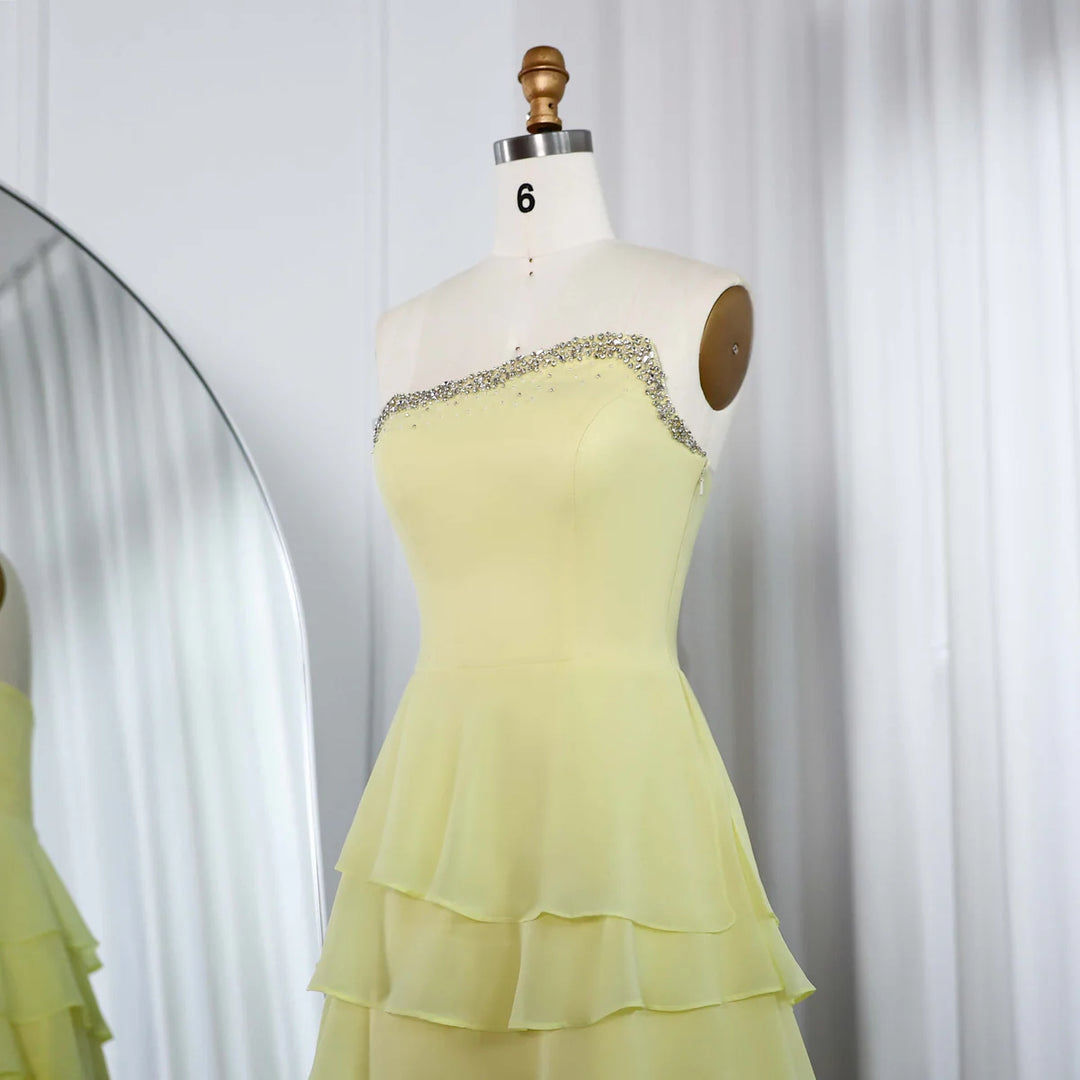 Dreamy Vow Elegant Yellow Strapless Ruffles Evening Dress SF256