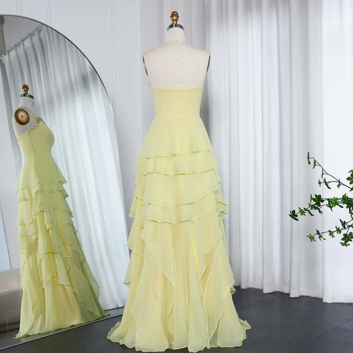 Dreamy Vow Elegant Yellow Strapless Ruffles Evening Dress SF256