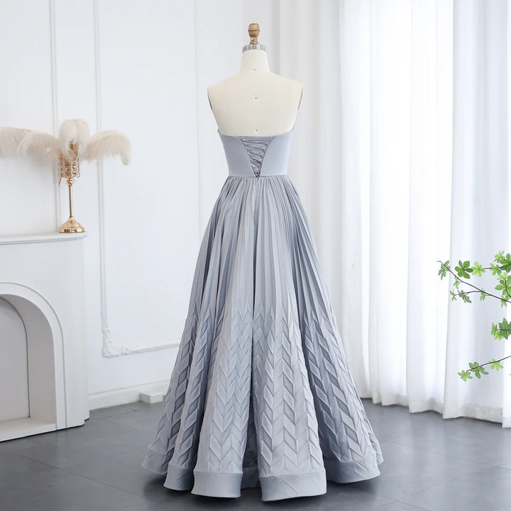 Elegant Sliver Pleats Strapless A-Line Evening Dress SF039