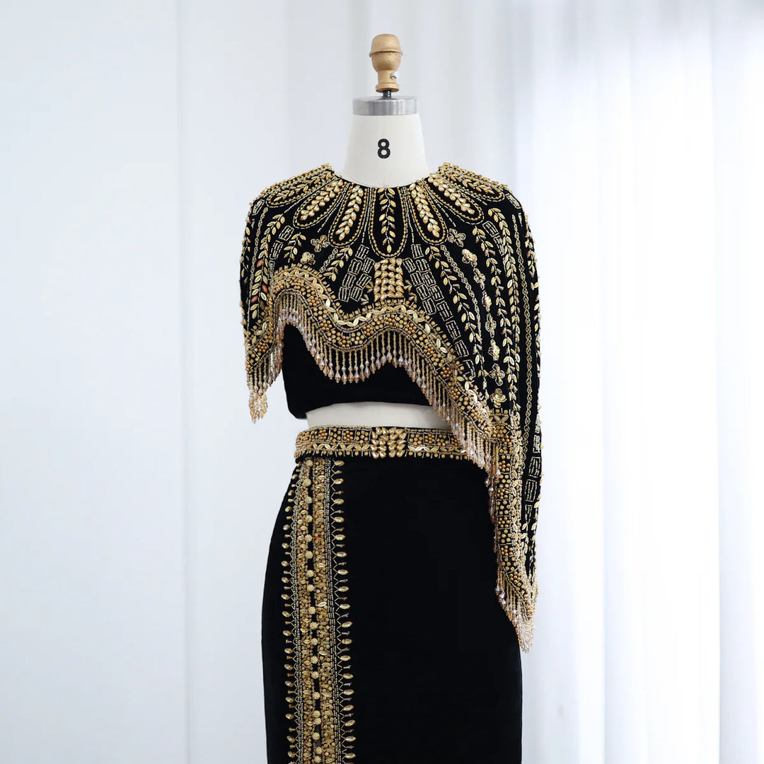 Luxury Arabic Black and Gold Evening Dresses Women Wedding Party SS367