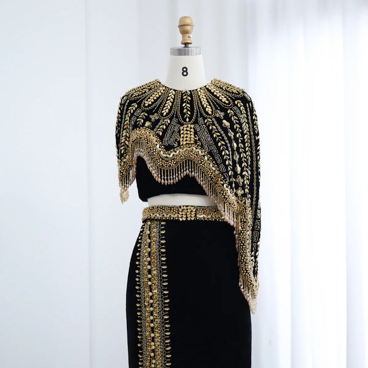 Luxury Arabic Black and Gold Evening Dresses Women Wedding Party SS367