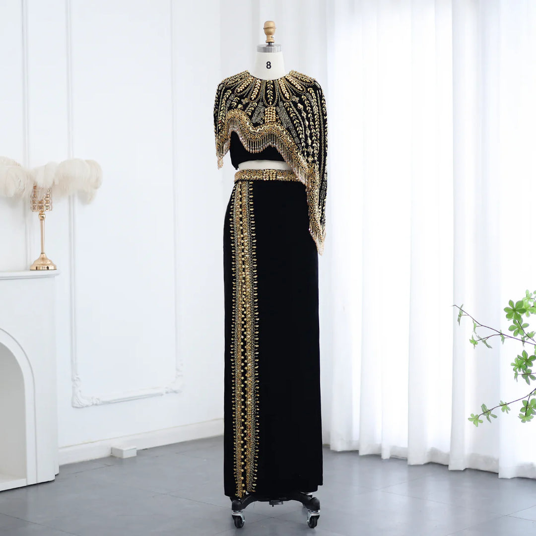 Luxury Arabic Black and Gold Evening Dresses Women Wedding Party SS367