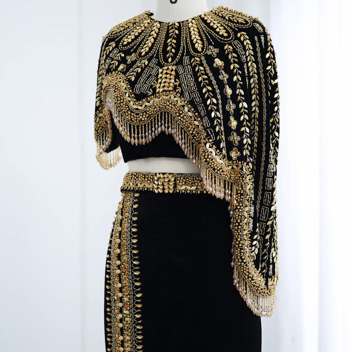 Luxury Arabic Black and Gold Evening Dresses Women Wedding Party SS367