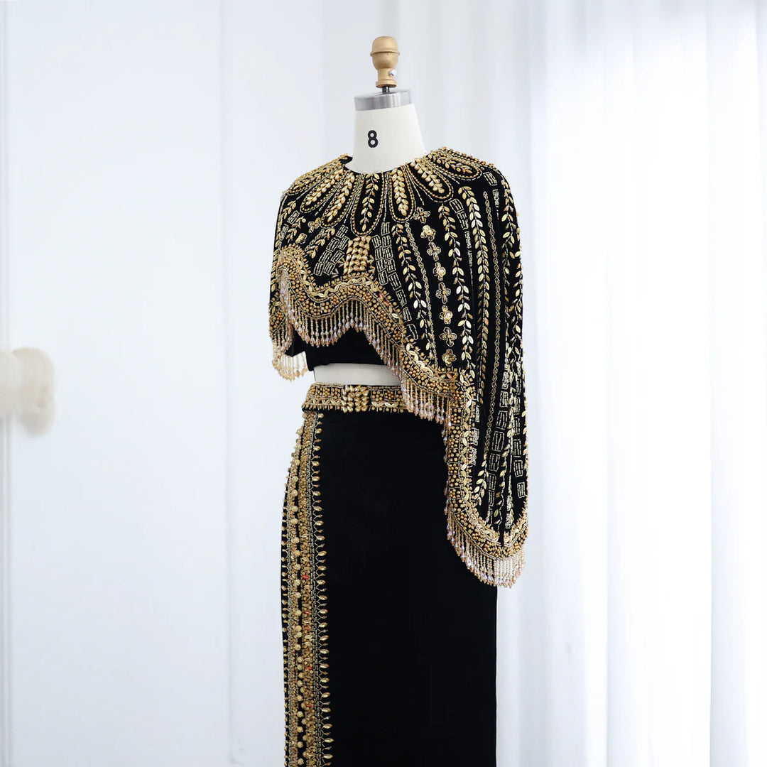 Luxury Arabic Black and Gold Evening Dresses Women Wedding Party SS367